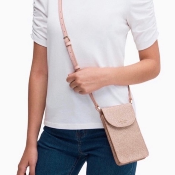 kate spade Handbags - Kate Spade Joeley North south rose gold glitter phone cross body bag purse